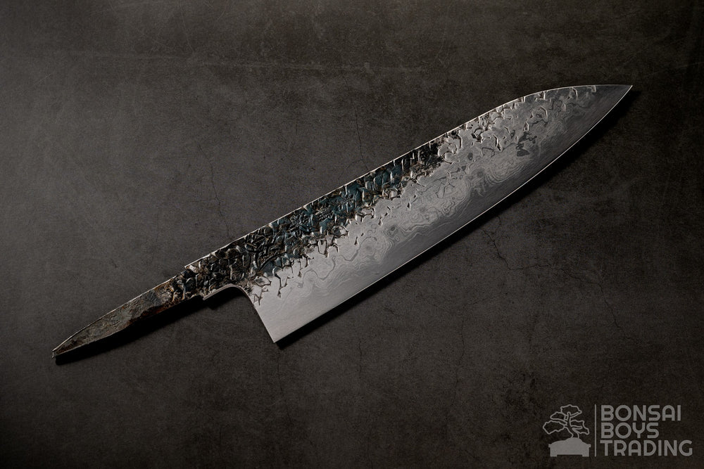 Manaka X Maruyama 240mm ENN Damascus Aogami #1 gyuto tsuchime