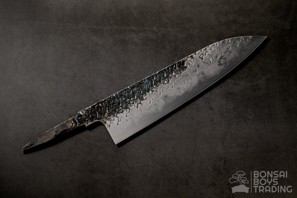 Manaka X Maruyama 240mm ENN Damascus Aogami #1 gyuto tsuchime